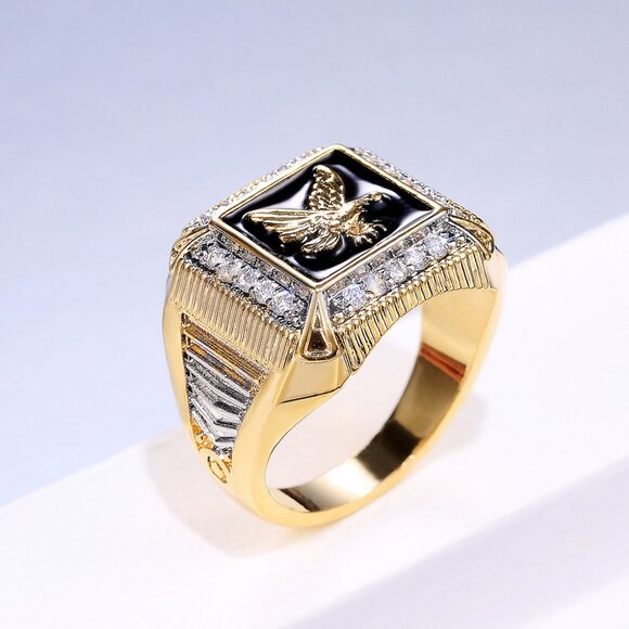 3/$35 Gold & Silver Eagle Copper Signet Ring Diamonds Men's Jewelry Zirconia CZ - Picture 5 of 7